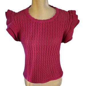 Gap Short Ruffle Flutter Sleeve Crochet Pinkish Purple Knit Sexy Sweater Medium